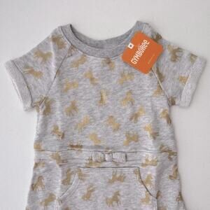 Gymboree Dress Girls Metallic Unicorn Print Sweater Dress Gray Gold Size 3T NEW